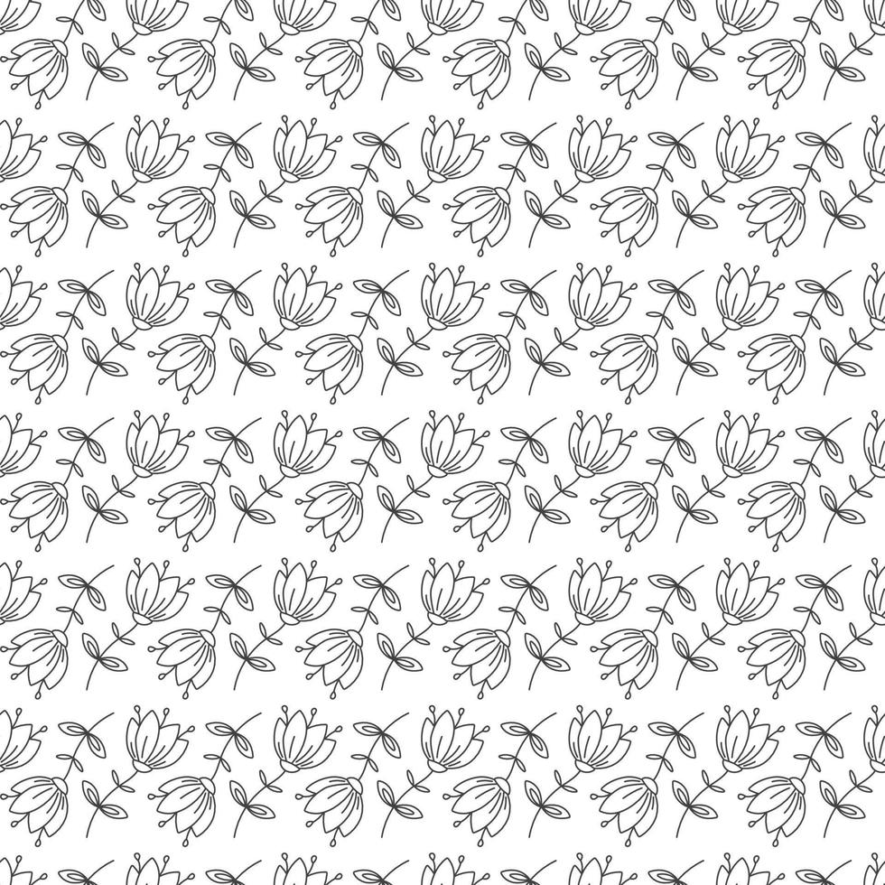 Floral pattern in a beautiful style on a white background. Vector seamless texture in the style of a doodle.
