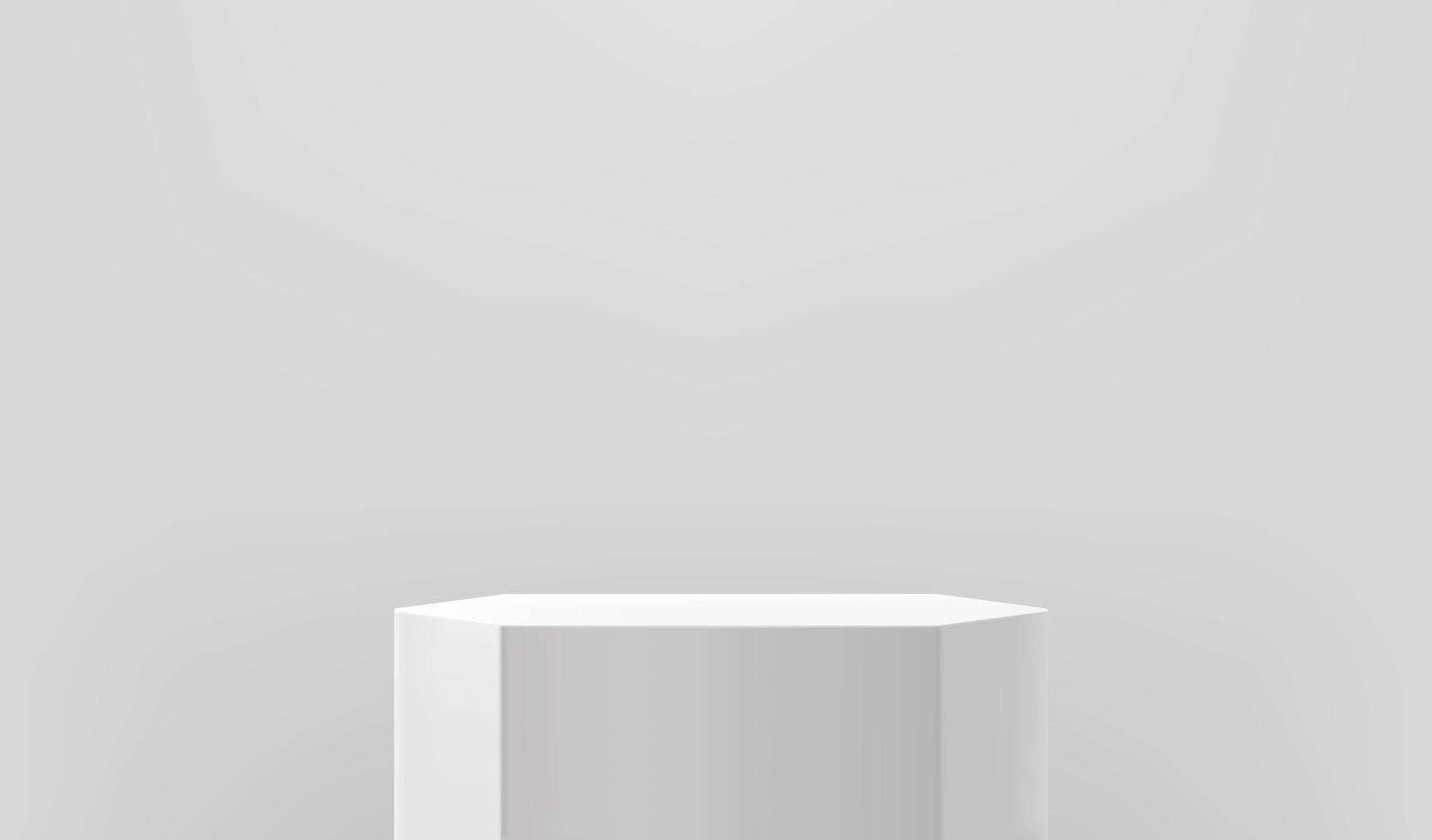 Empty white showcase with white podium. 3d vector presentation mockup