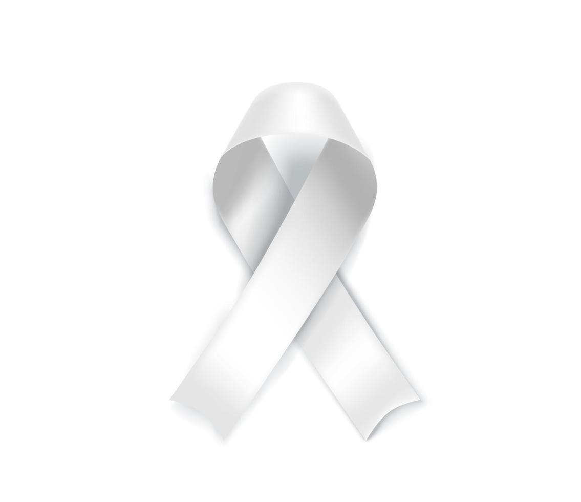 símbolo del mes de concientización sobre el cáncer de pulmón. cinta blanca aislada sobre fondo blanco vector