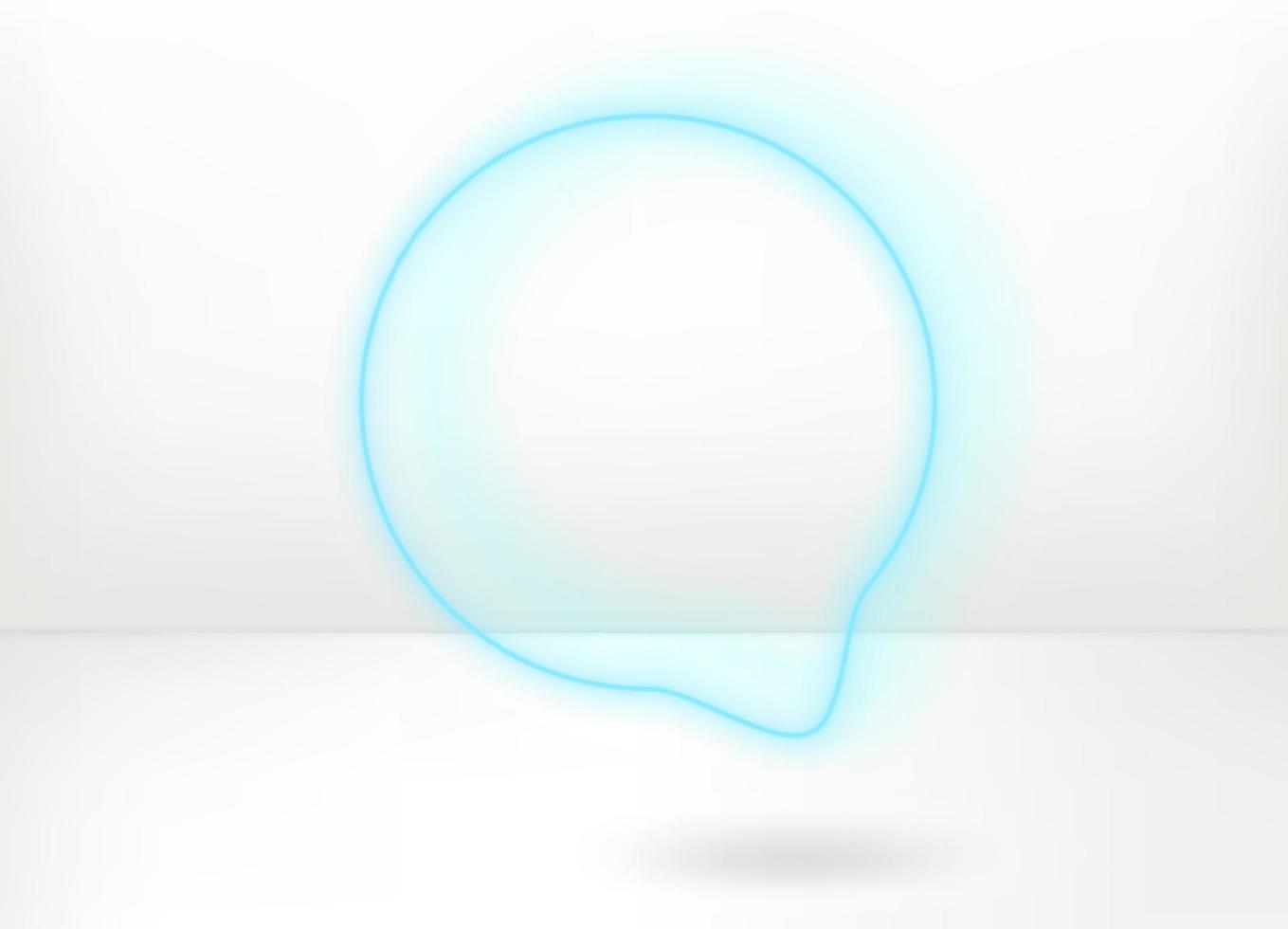 Blue neon glow speech bubble on white background. 3d vector mockup