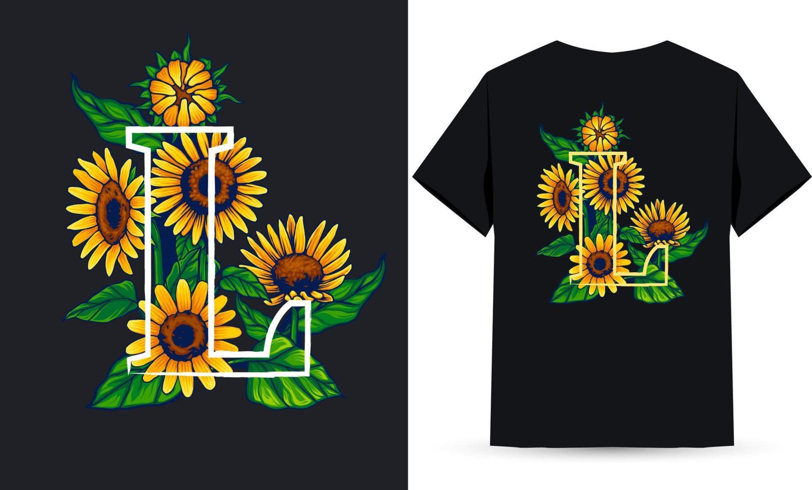 Letter L Alphabet Sunflower and Summer Illustration Suitable for Shirt Screen Printing vector