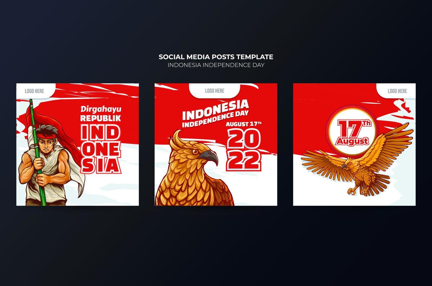 Template Design of Indonesian Independence Day Social Media vector