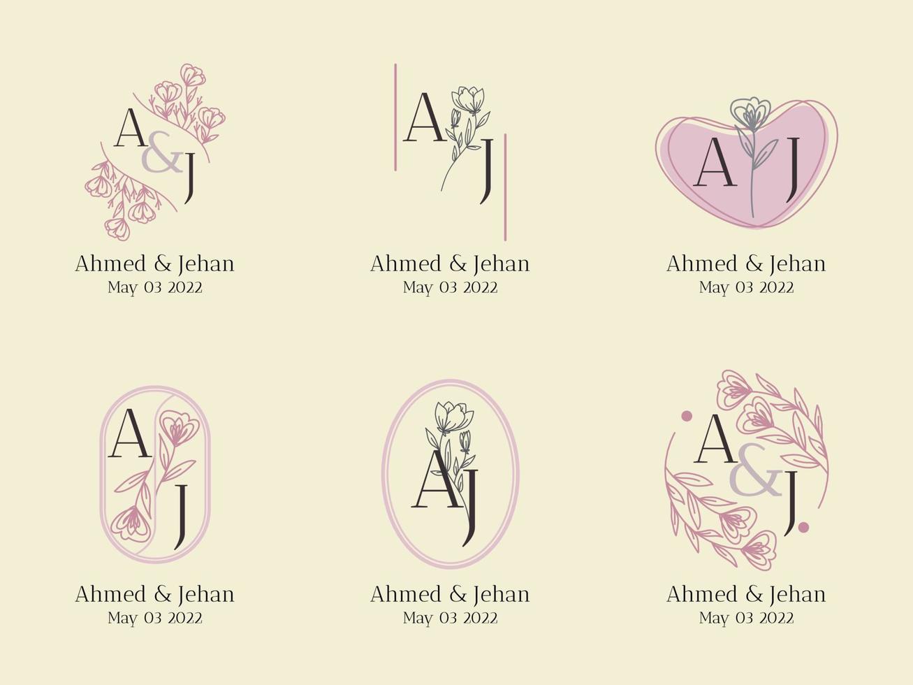 WEDDING MONOGRAM LOGO TEMPLATES COLLECTIONS SET. VECTOR DESIGN ELEMENT