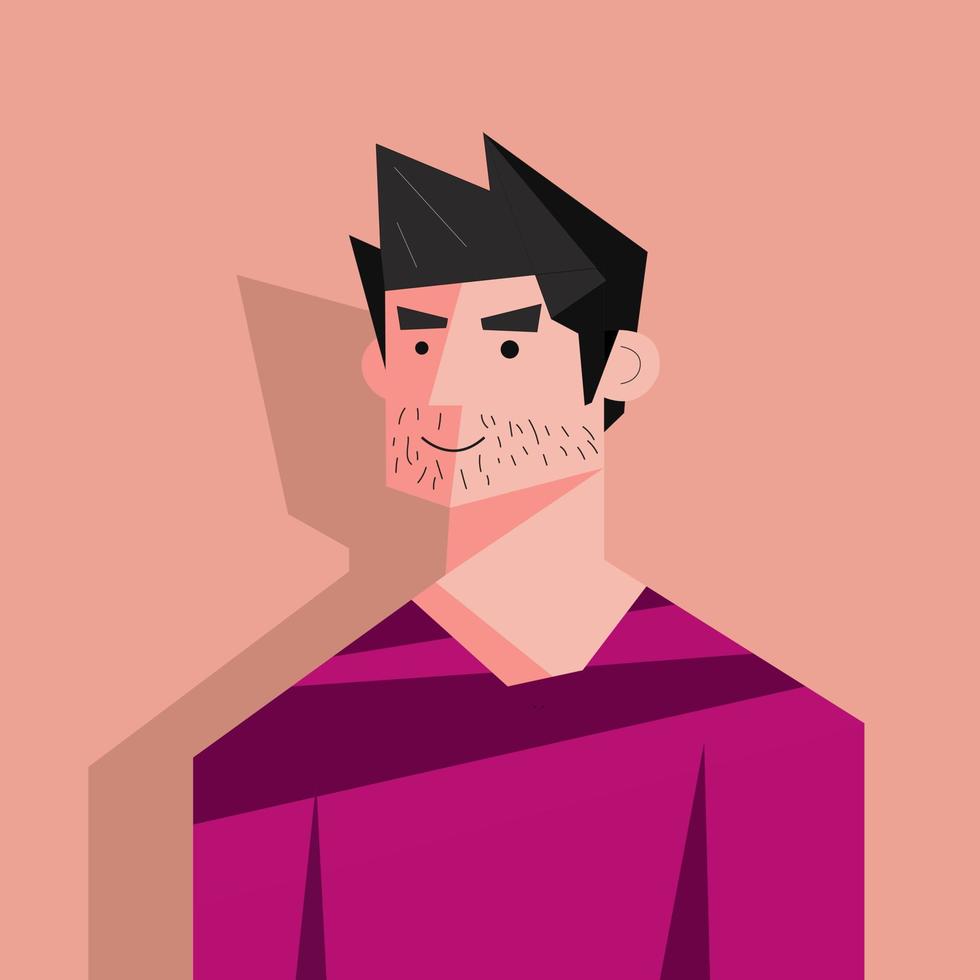 handsome bearded male character illustration wearing purple shirt vector