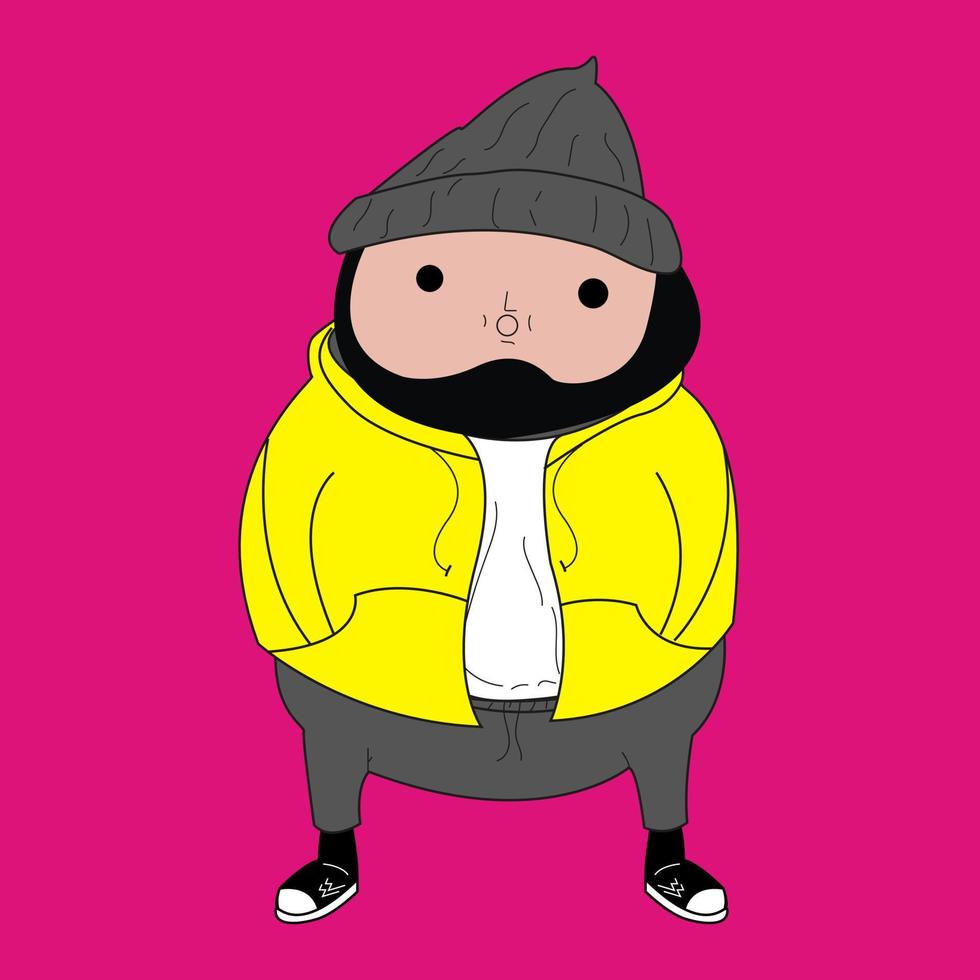 funny fat Indonesian hip hop singer character vector