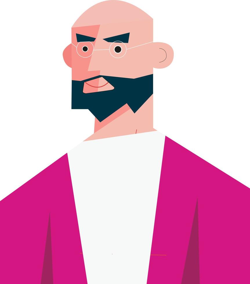 ilustración de hombre calvo guapo con barba de traje rosa vector