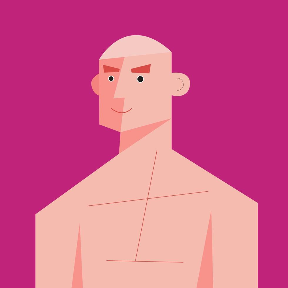 cool vector guapo sin camisa hombre calvo ilustración