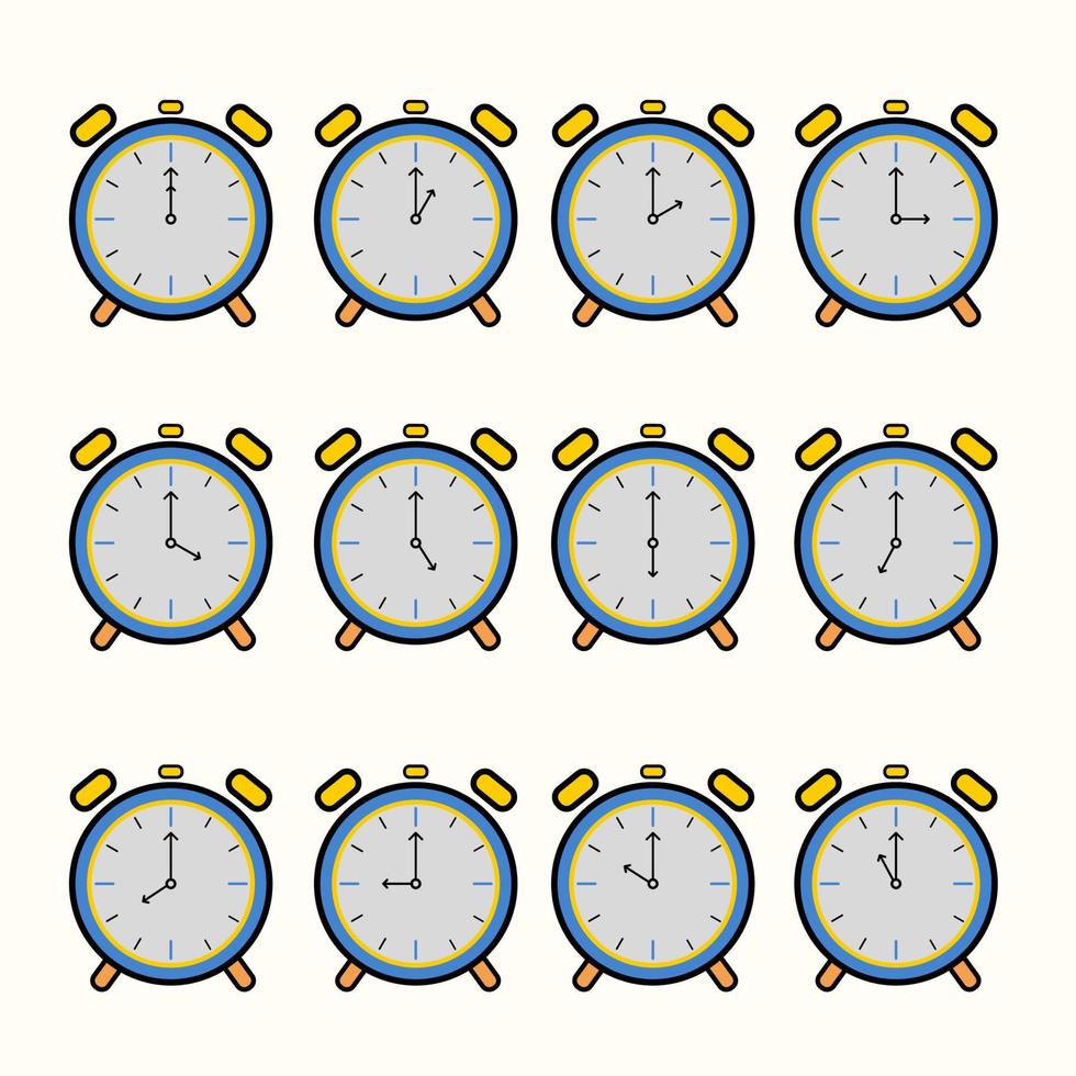 Time and clock icons are set to a full twelve hours. clock vector illustration suitable for children's learning media