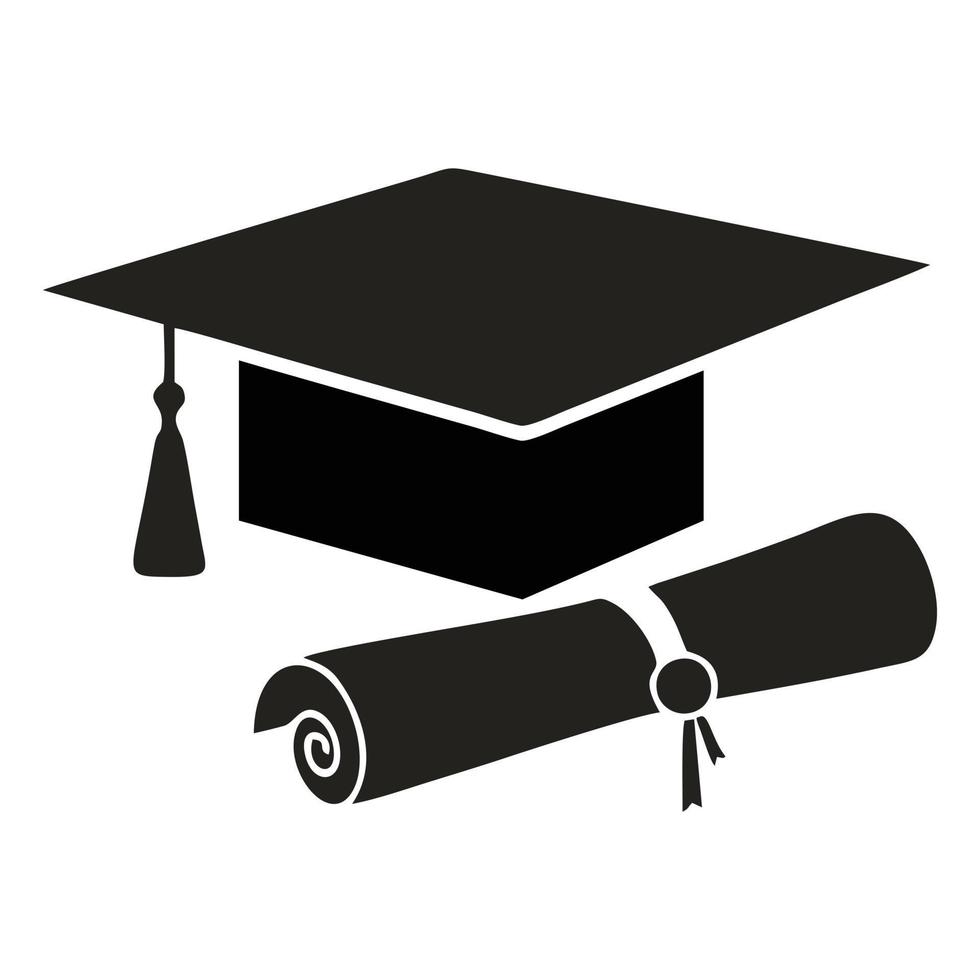 Silhouette of mortarboard and diploma on white background. High school graduation concept. Editable graduation cap and diploma symbol with eps10 format vector