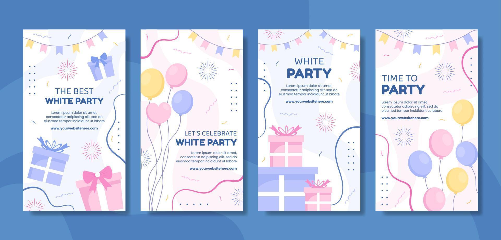White Party Social Media Stories Template Hand Drawn Cartoon Background Vector Illustration