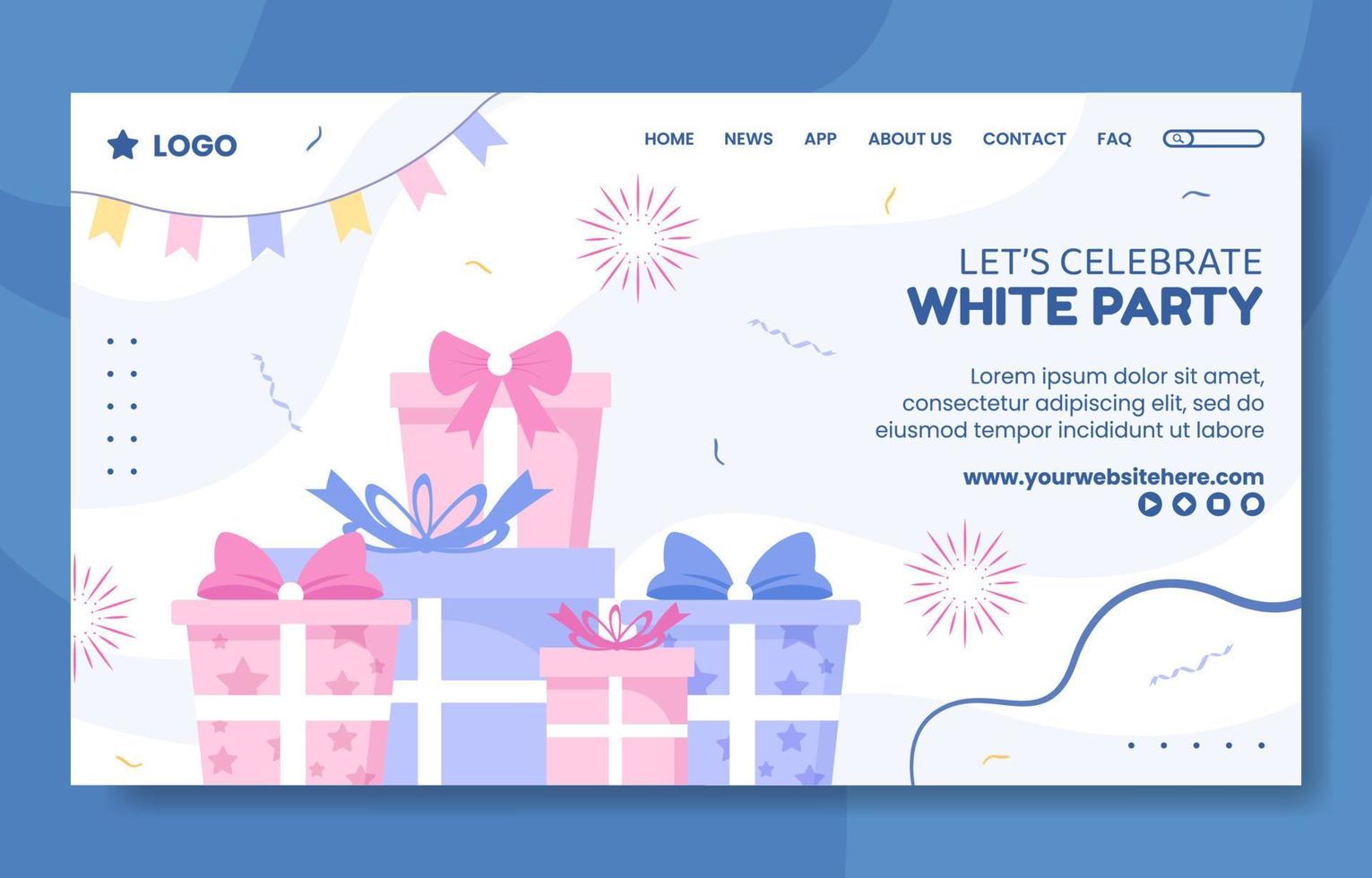 White Party Social Media Landing Page Template Hand Drawn Cartoon Background Vector Illustration
