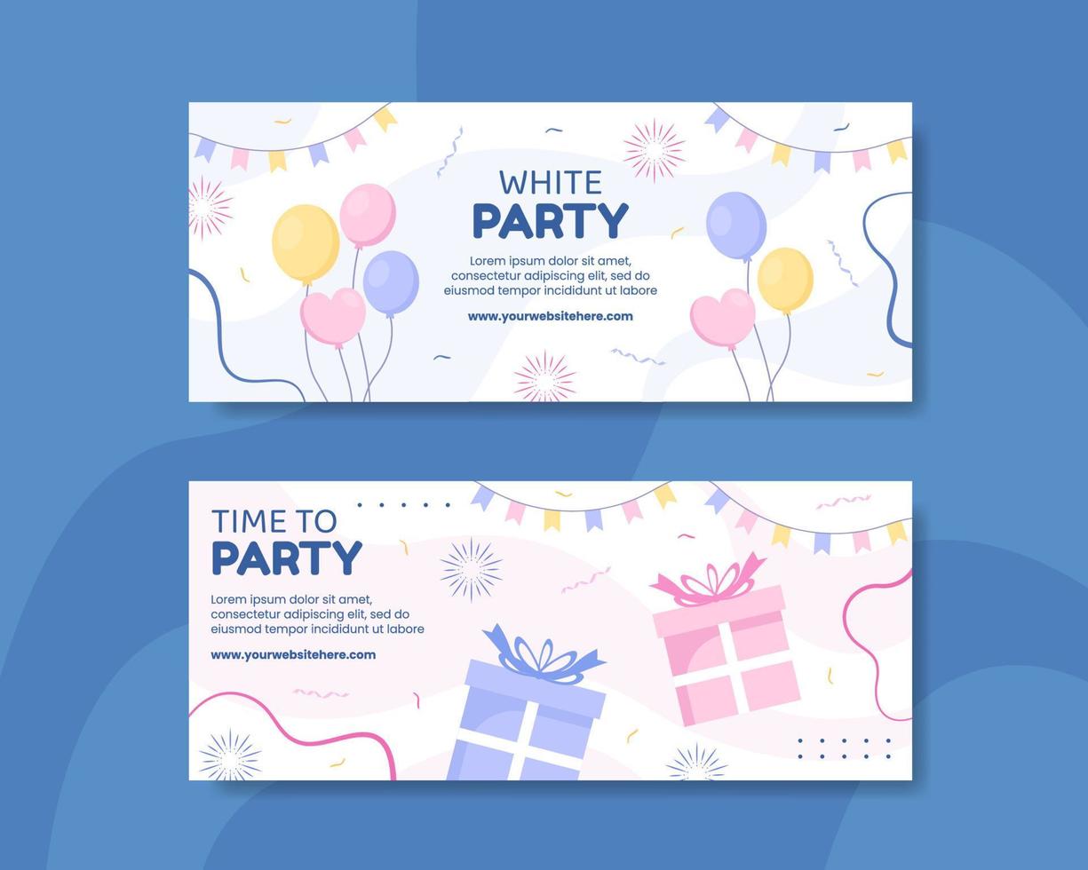White Party Horizontal Banner Template Hand Drawn Cartoon Background Vector Illustration