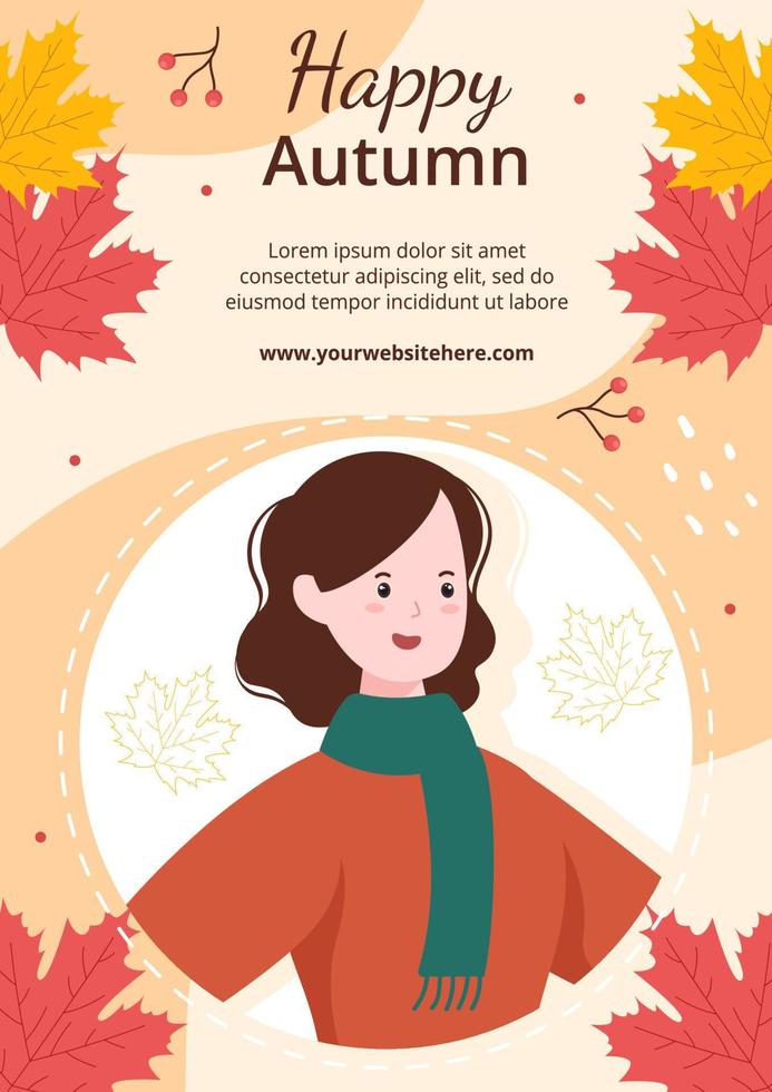 Autumn Flyer Template Hand Drawn Cartoon Background Vector Illustration