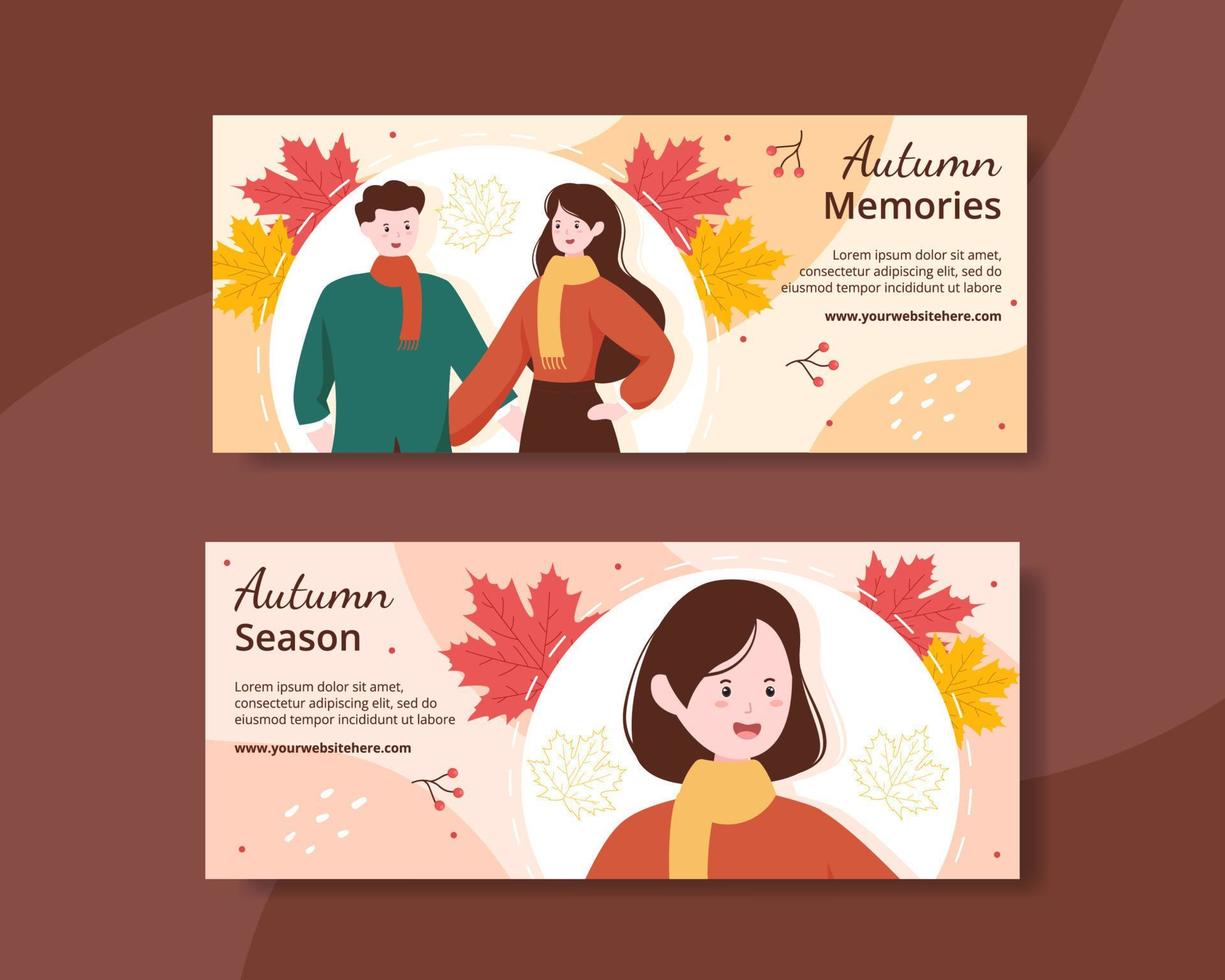 Autumn Horizontal Banner Template Hand Drawn Cartoon Background Vector Illustration