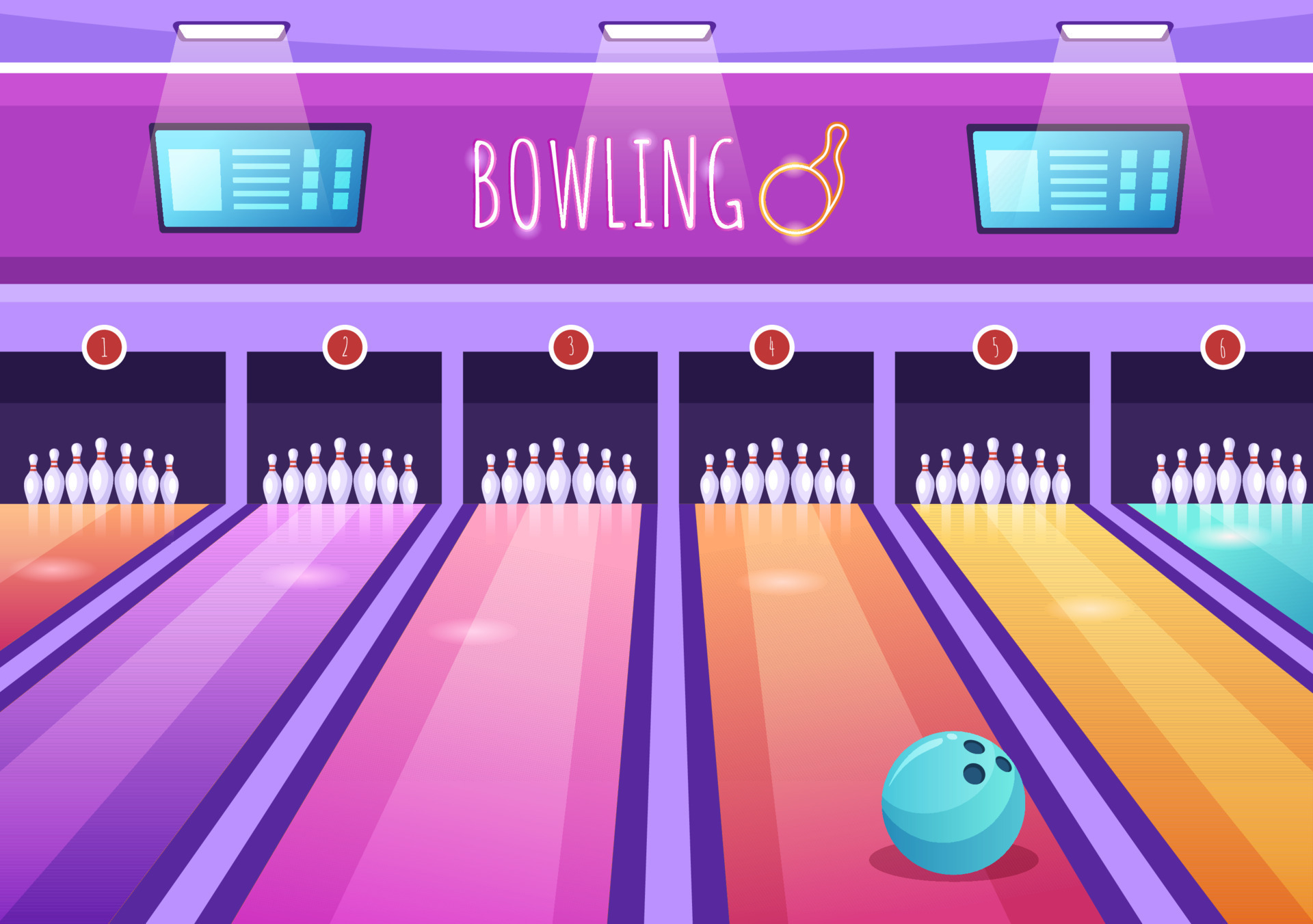 Bowling Game Hand Drawn Cartoon Flat Background Design Illustration
