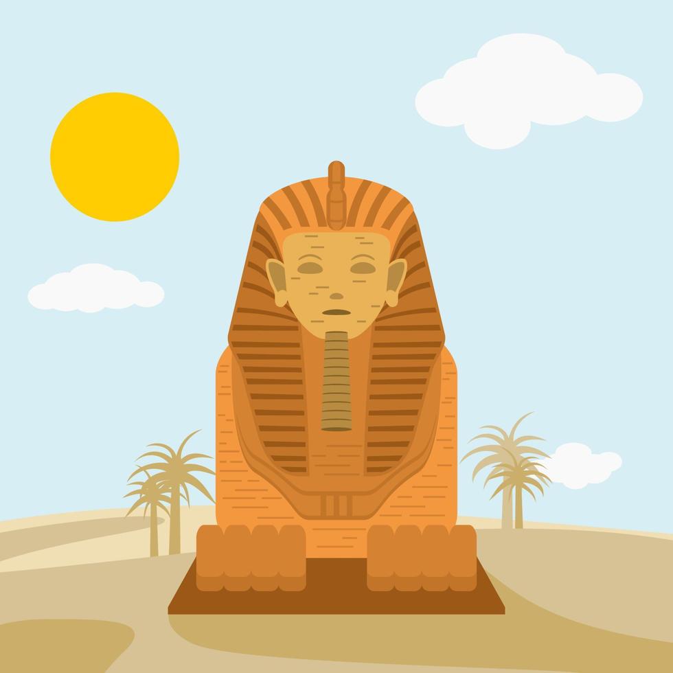 Editable Flat Cartoon Style Egyptian Sphinx on Desert Vector as Scenery Background of Children Book Illustration or Culture and History Related Design Project