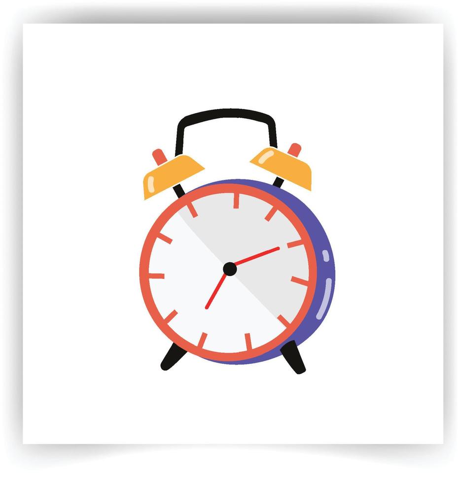 Alarm clock red wake-up time isolated on background in flat style. Vector illustration