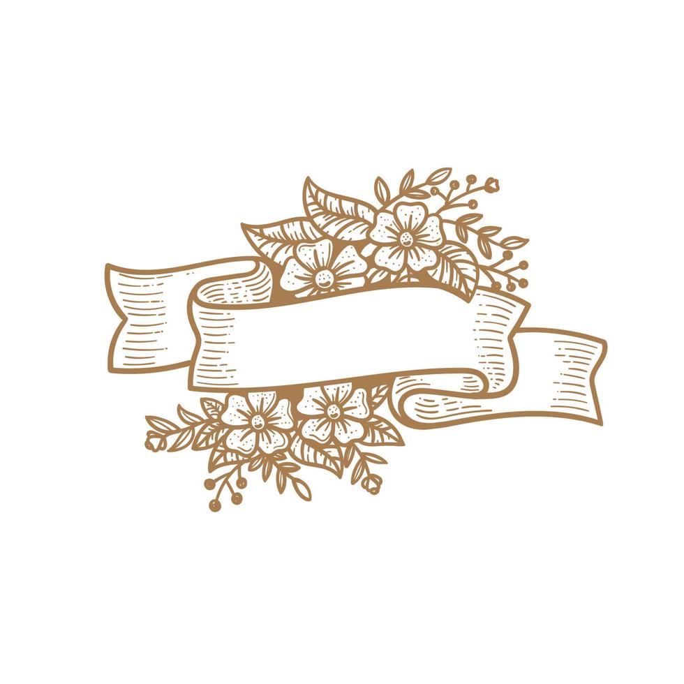 Vintage hand drawn romantic Floral Ribbon vector