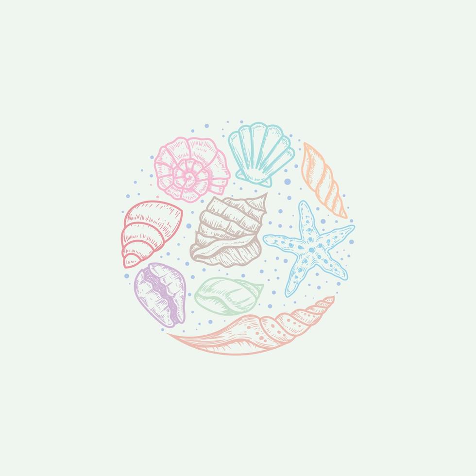 hand drawn Circle frame of seashells vector