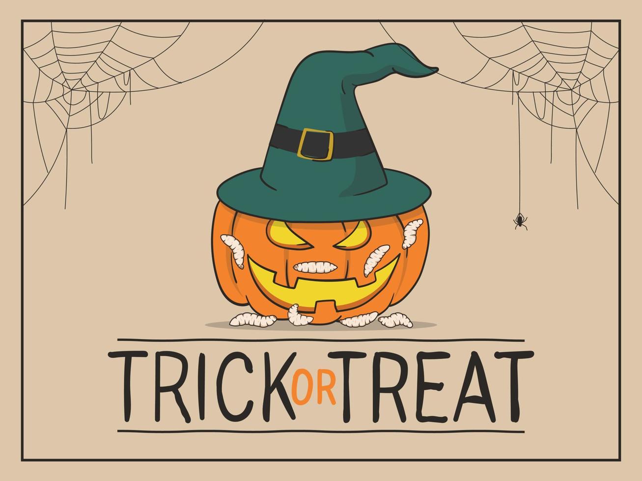Halloween poster pumpkin with maggots, horror and spooky of happy halloween vector