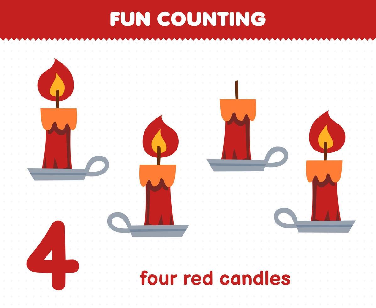 Education game for children fun counting four red candles halloween worksheet vector