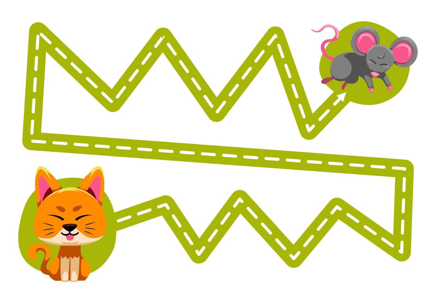 Education game for children handwriting practice trace the lines move cute cartoon animal cat to mouse printable worksheet vector