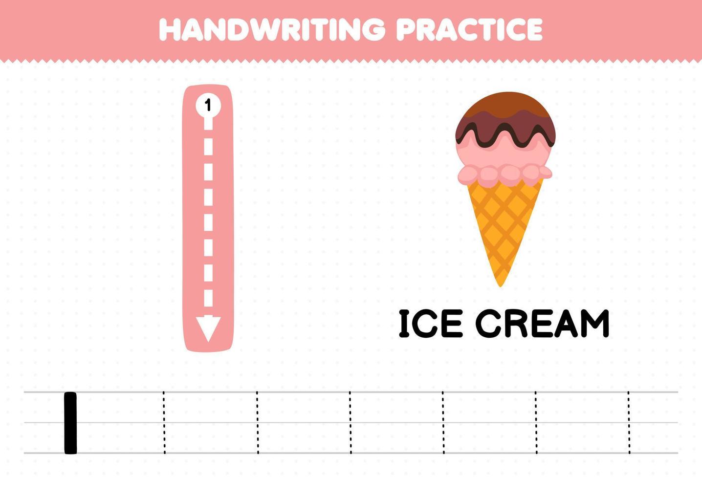 Education game for children handwriting practice with uppercase letters I for ice cream printable worksheet vector