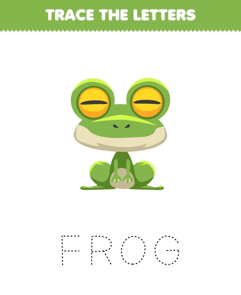 Education game for children trace the letter of cute cartoon animal frog printable worksheet vector