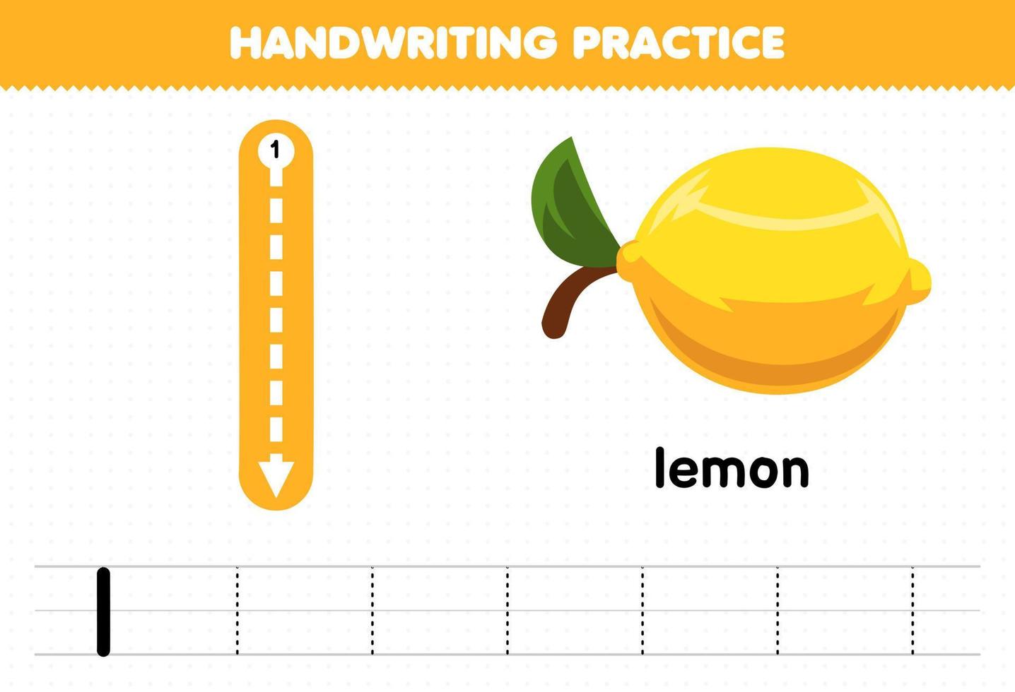 Education game for children handwriting practice with lowercase letters l for lemon printable worksheet vector