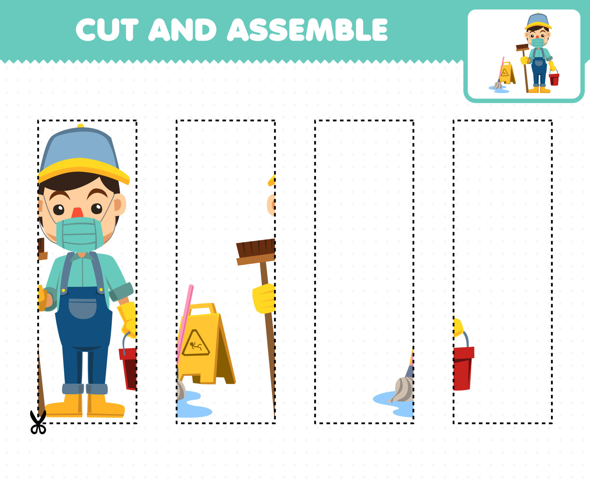 Education Game For Children Cutting Practice And Assemble Puzzle With 