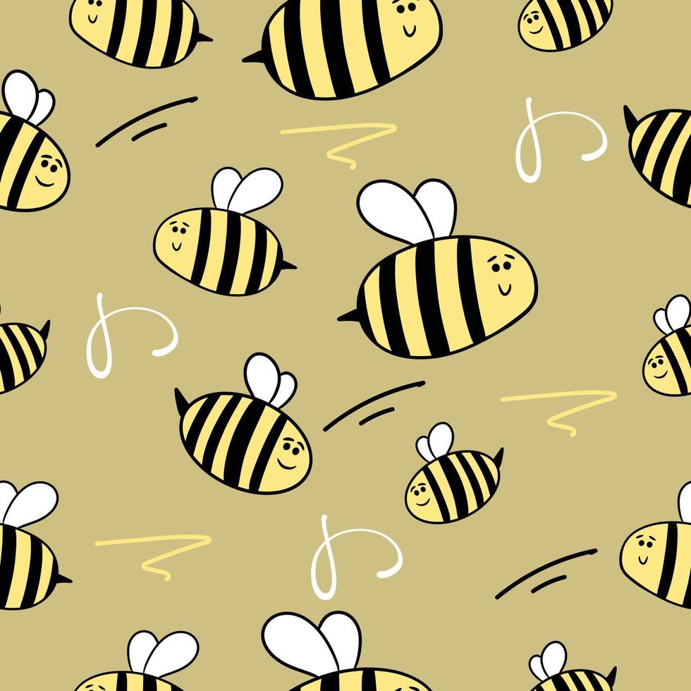 lindo chibi dibujos animados abeja insectos patrón sin costuras vector premium