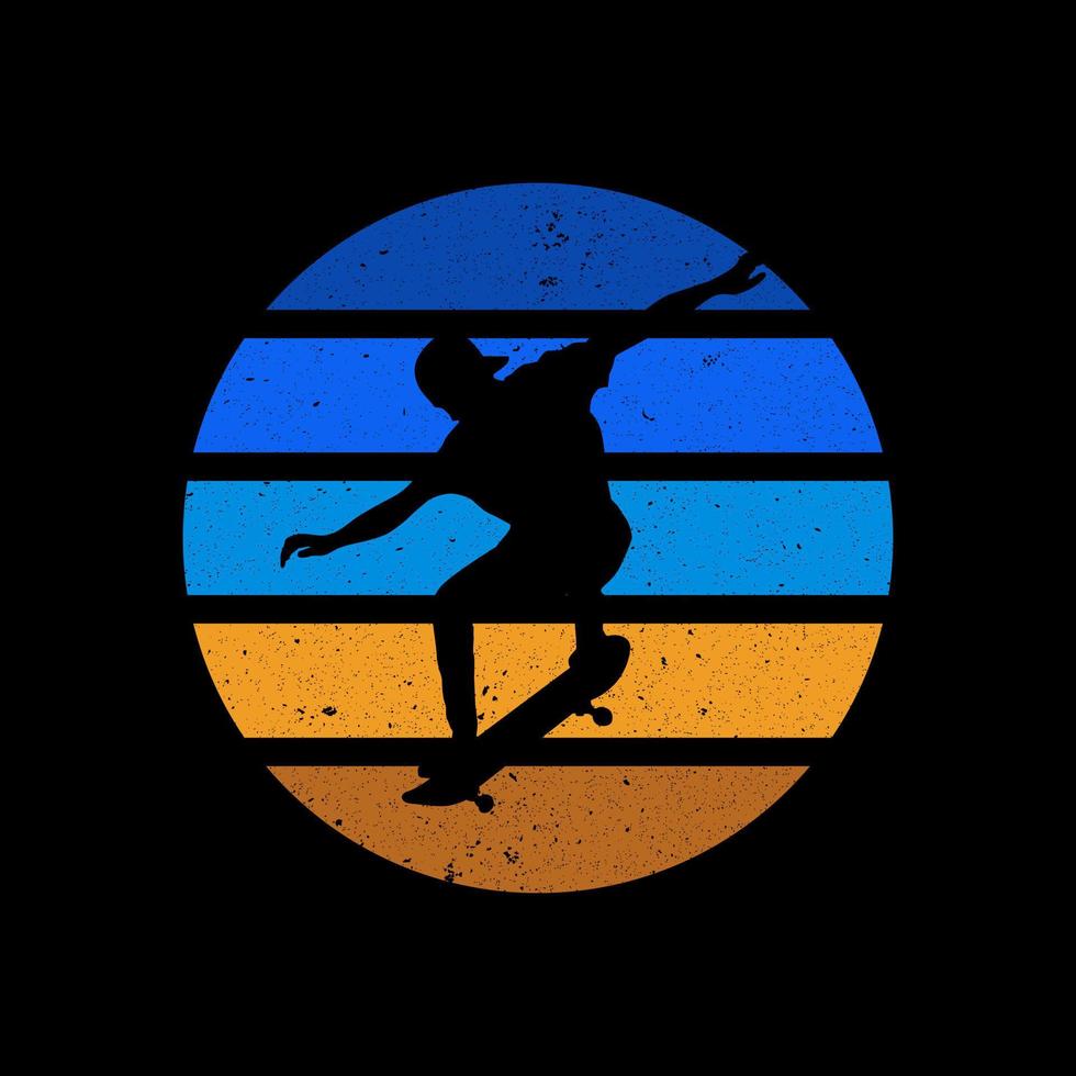 Retro Vintage silhouette skateboard doing freestyle stepping. Vector illustration