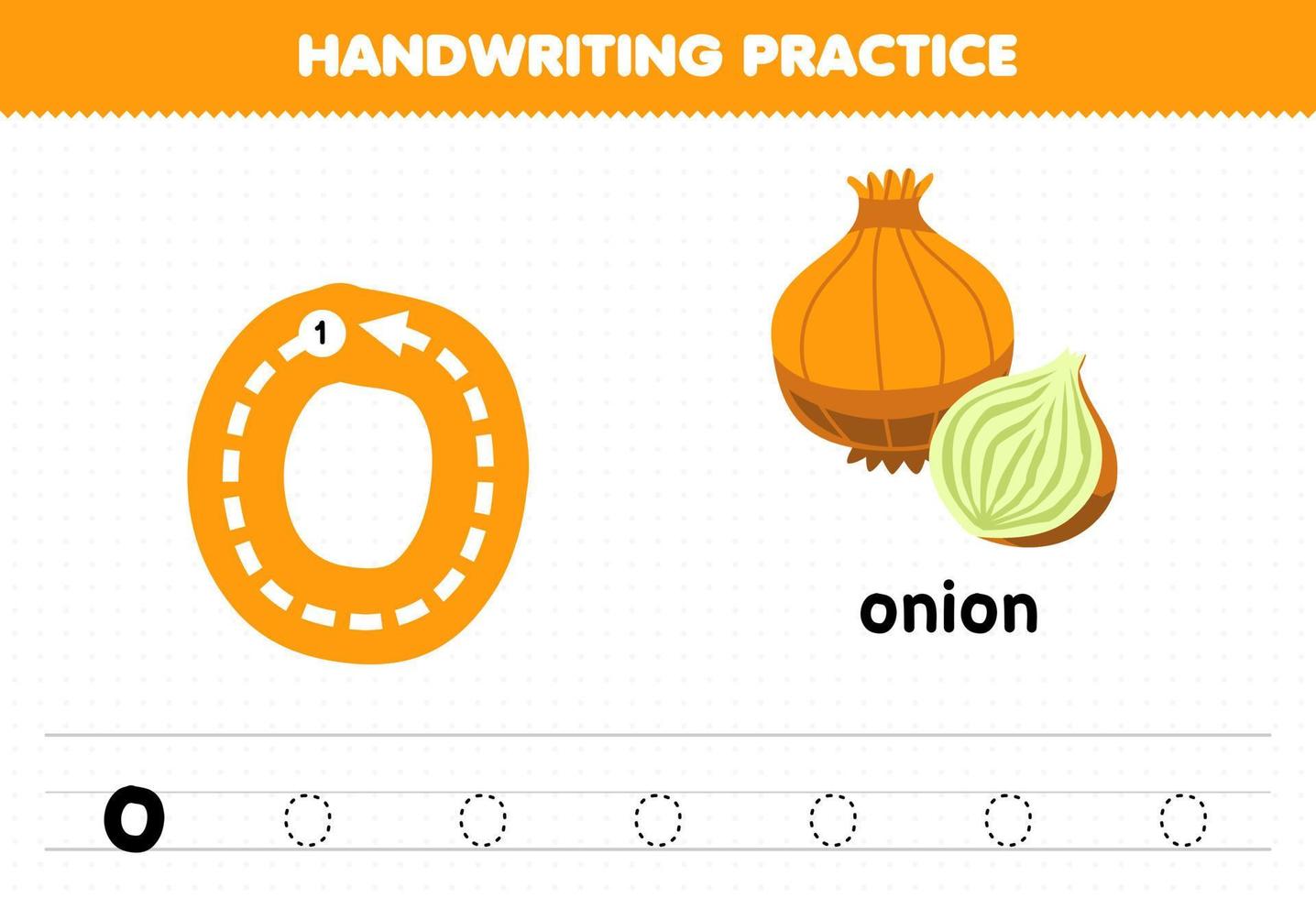 Education game for children handwriting practice with lowercase letters o for onion printable worksheet vector