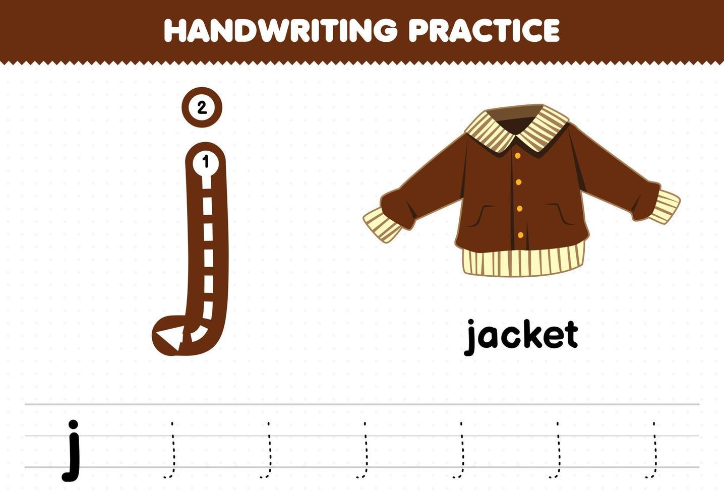 Education game for children handwriting practice with lowercase letters j for jacket printable worksheet vector