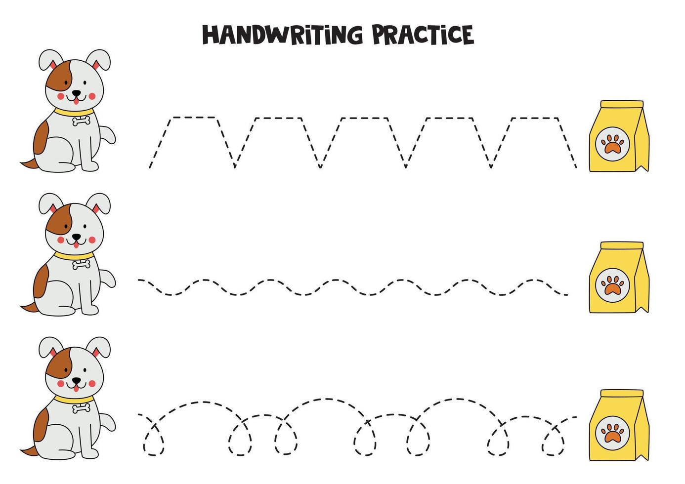 Tracing lines for kids. Cute dog and food. Writing practice. vector