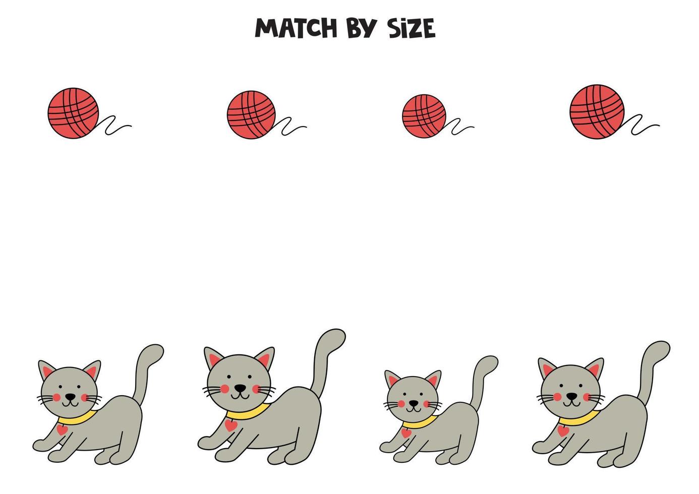 Matching game for preschool kids. Match cats and balls by size. vector