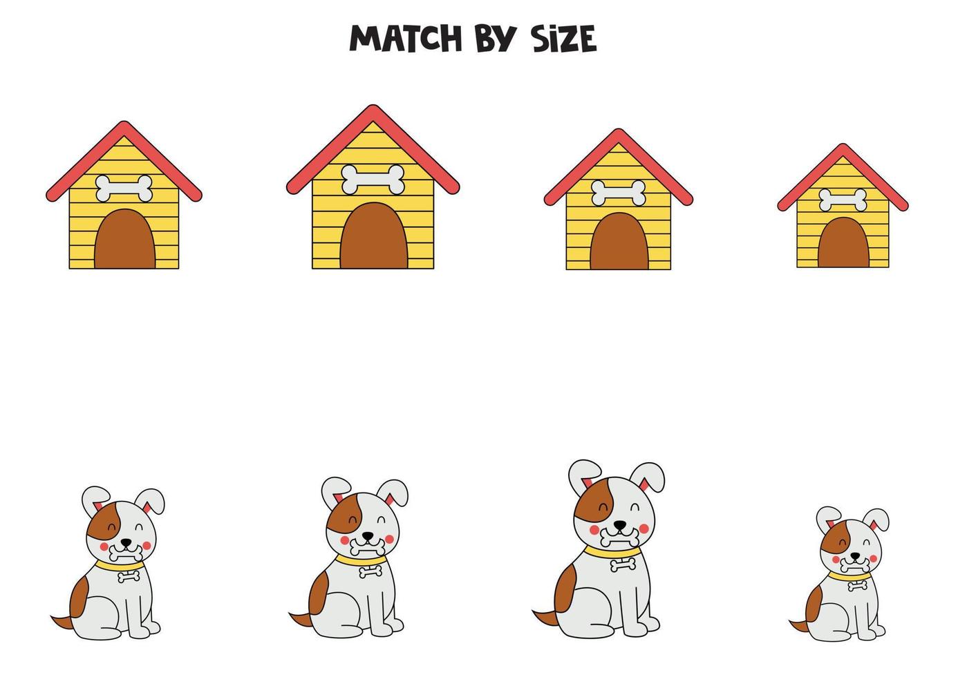Matching game for preschool kids. Match dogs and dog houses by size. vector