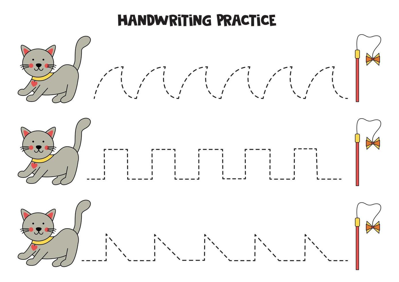 Tracing lines for kids. Cute cat. Writing practice. vector