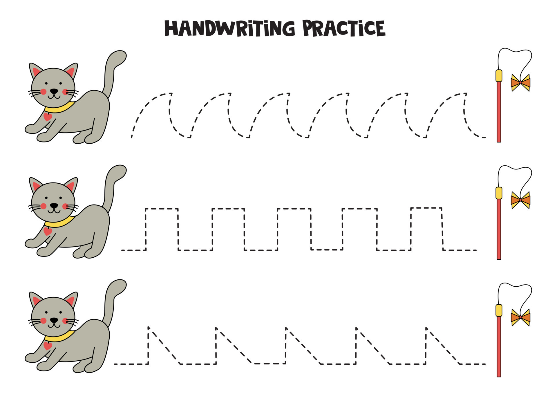 Tracing lines for kids. Cute cat. Writing practice. 10067709 Vector Art
