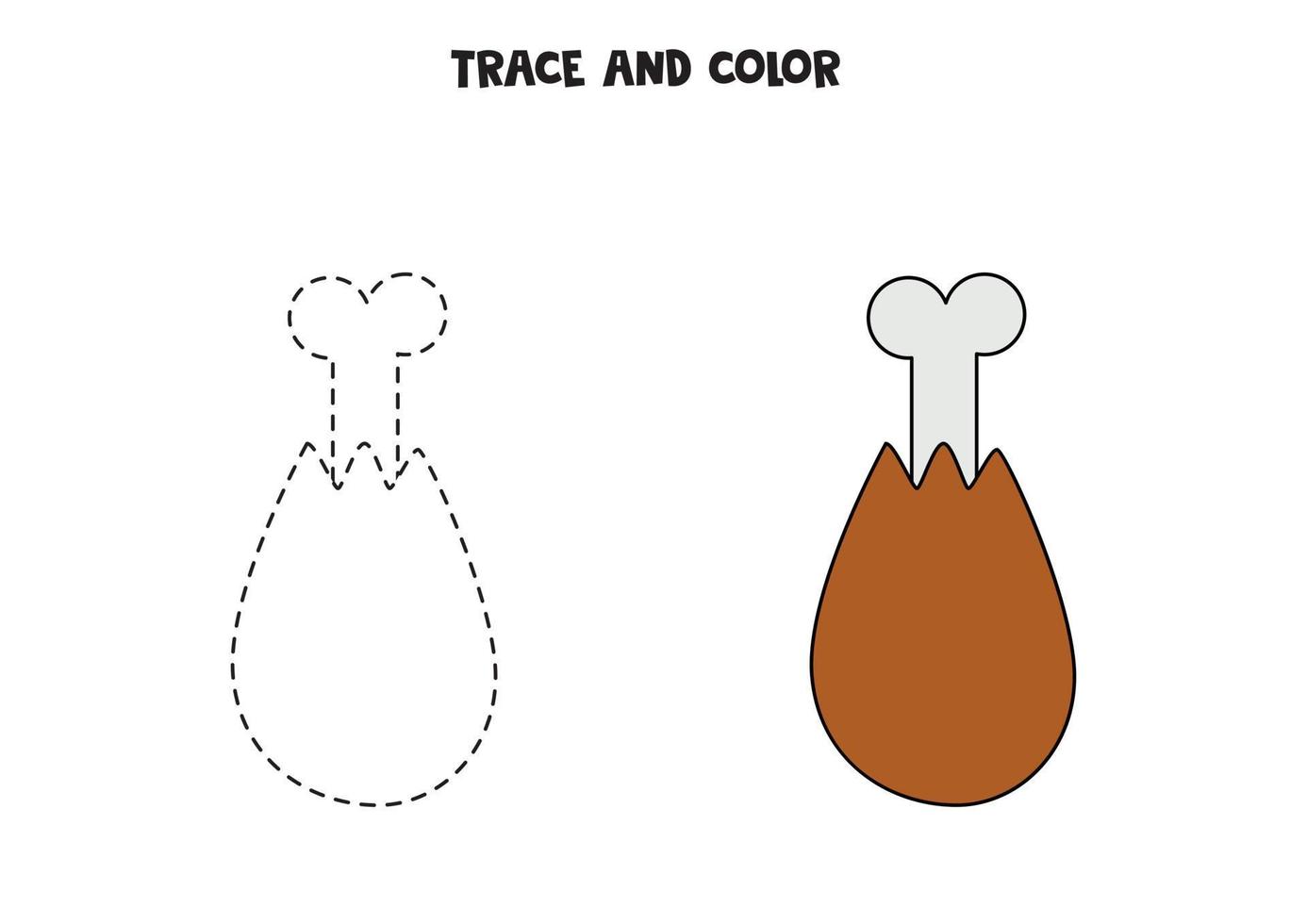 Trace and color cute hand drawn meat. Worksheet for children. vector