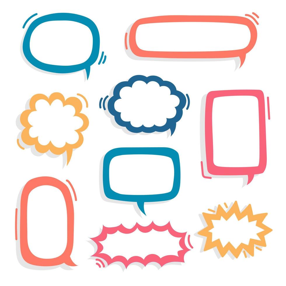 collection set of hand drawing frame border, blank speech bubble balloon, think, speak, talk, text box, banner, flat, design, vector illustration