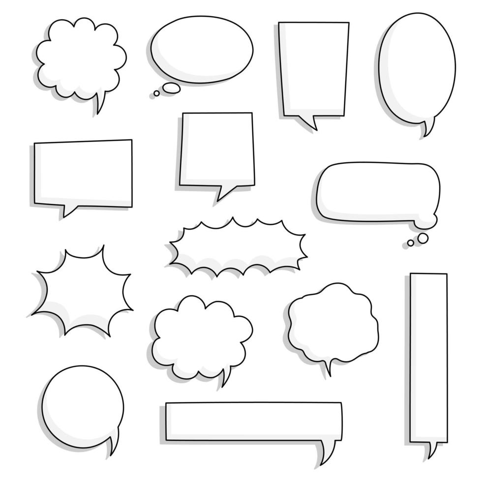 collection set of hand drawn line frame border,blank speech bubble balloon square shape, think, speak, talk, text box, banner, flat design vector illustration