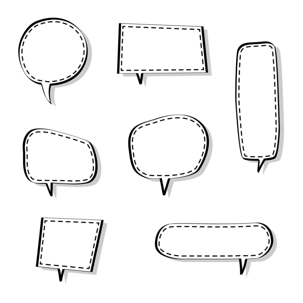 collection set of blank black and white hand drawing speech bubble balloon, think speak talk text box, banner, flat vector illustration design