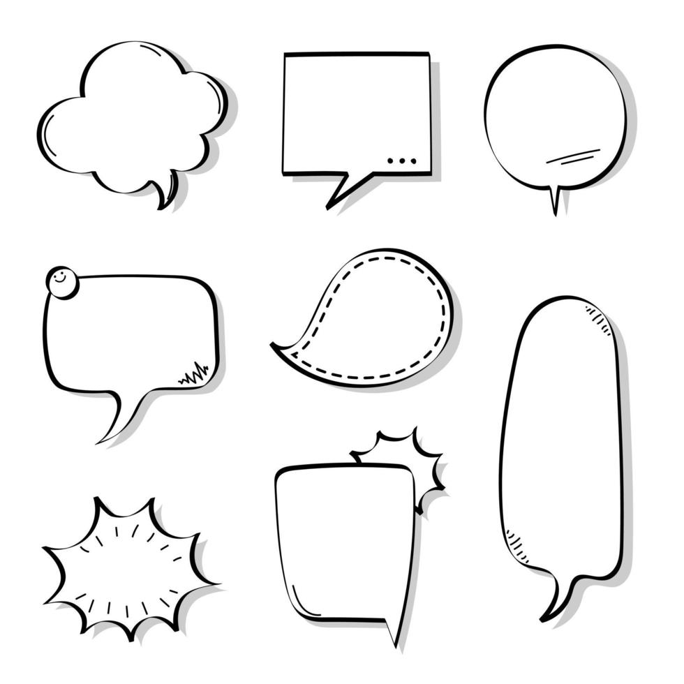 collection set of blank  black and white hand drawing speech bubble balloon, think speak talk text box, banner, flat vector illustration design