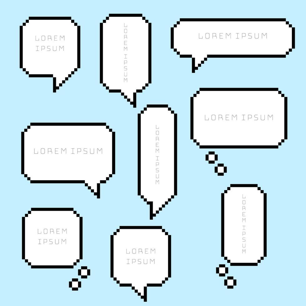 collection set of kawaii retro 8 bit pixel sweet cute black and white color speech bubble balloon think,speak,talk,template,art,flat,design,vector,illustration text box banner frame  sign vector