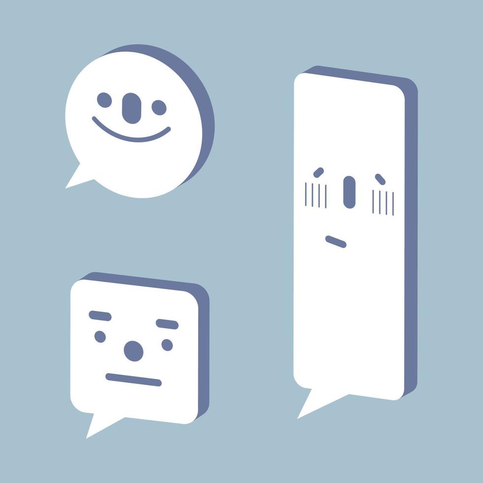 set of cute, lovely face, blue color, 3D speech bubble balloon think,speak,talk,template,art,flat,design,vector,illustration text box banner, icon, sign, character design vector