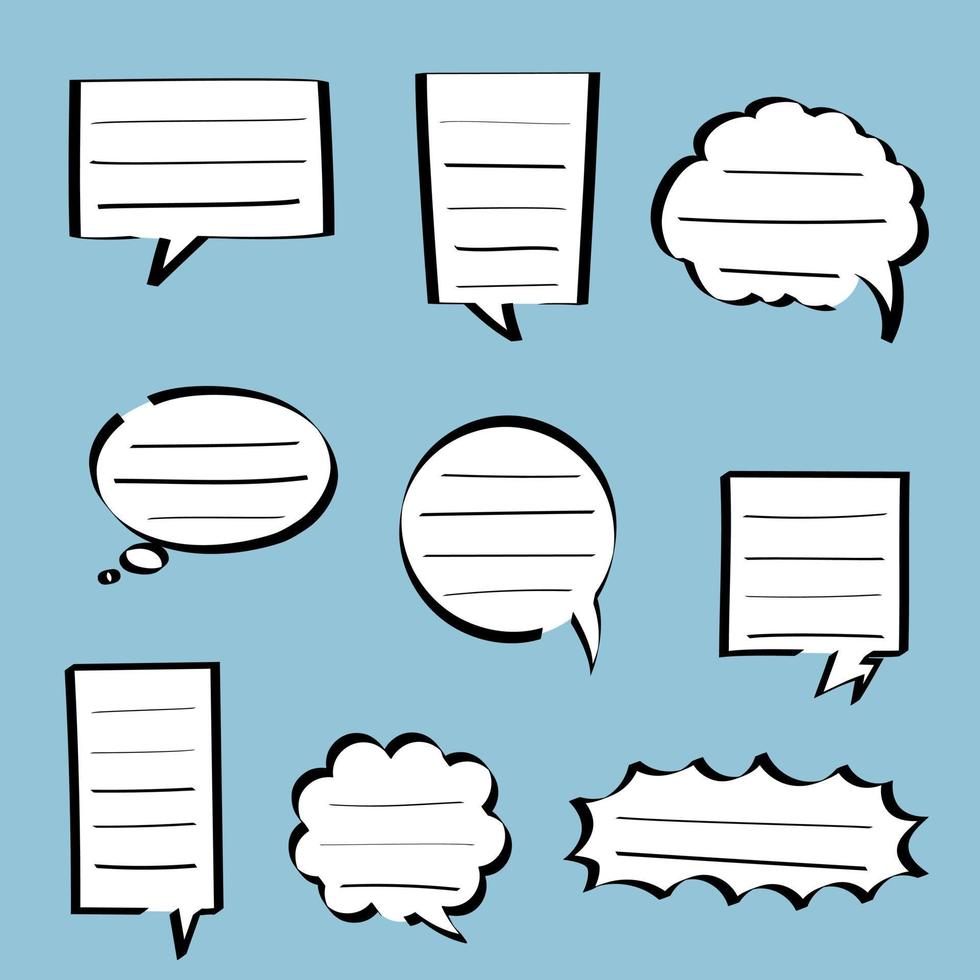 collection set of blank  black and white hand drawing speech bubble balloon, think speak talk text box, banner, flat vector illustration design
