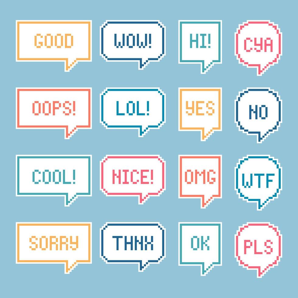 collection set of retro game 8 bit line pixel speech bubble balloon, flat design vector illustration