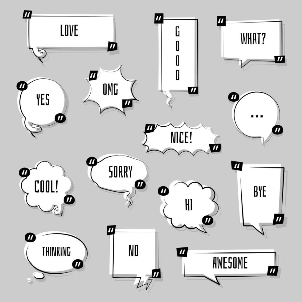 collection set of hand drawing line frame border, speech bubble balloon with quotation marks, think, speak, talk, text box, banner, flat, design, vector illustration