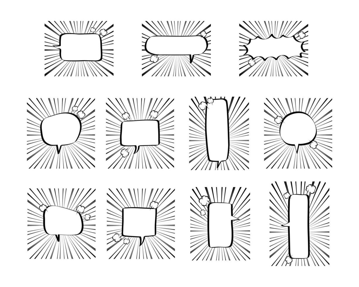 collection set of cute hand drawn blank speech bubble balloon with speed line, shout, think, speak, talk, text box, banner, flat, design, vector illustration